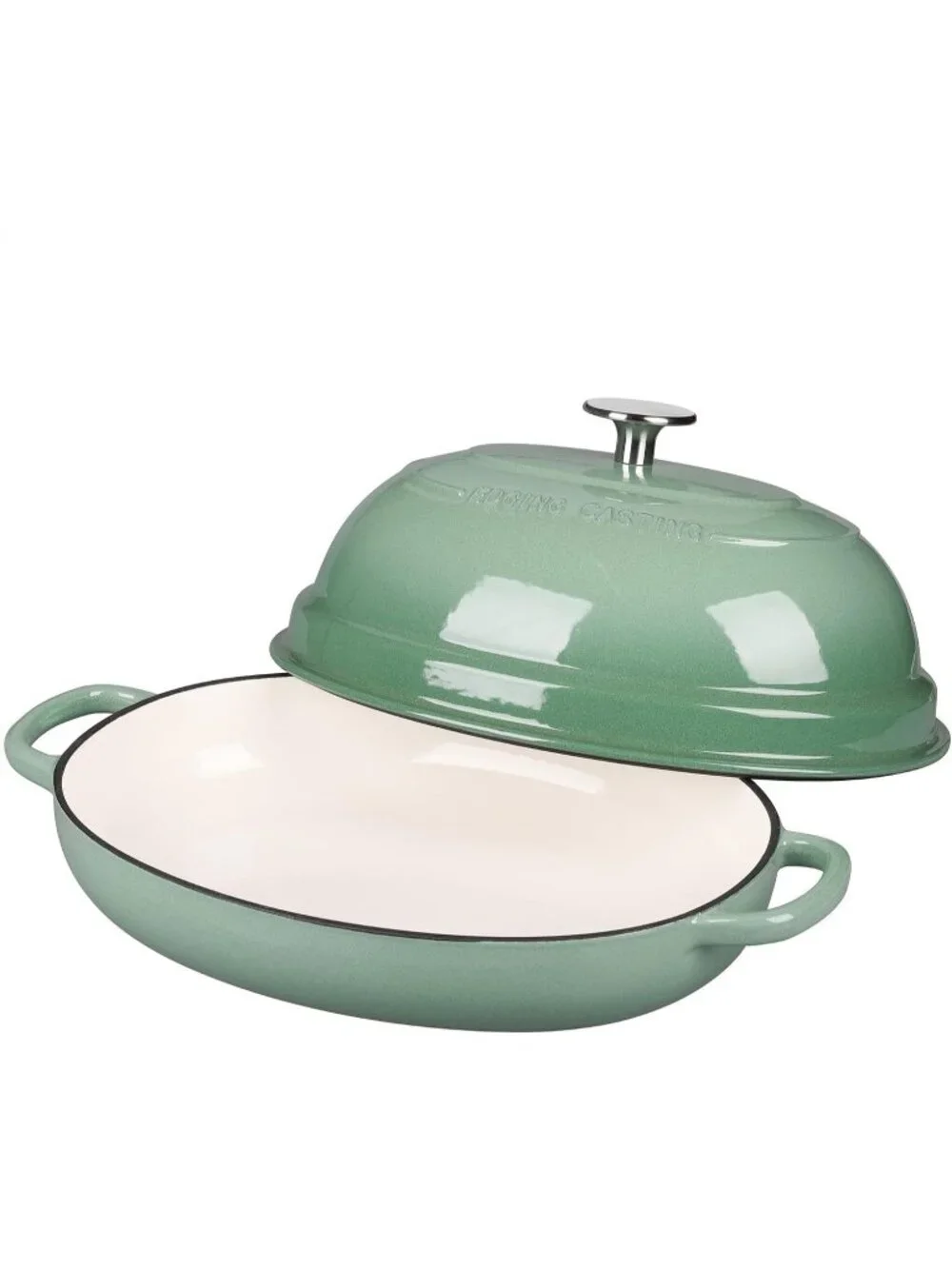 Sage Green 6QT Oval Cast Iron Dutch Oven Pot with Lid Bread Dutch Baking Pan